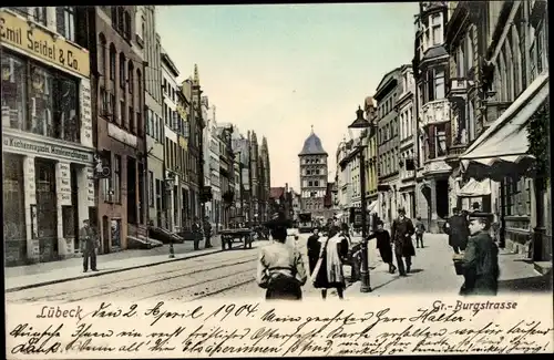 Ak Hansestadt Lübeck, Große Burgstraße, Geschäft Emil Seidel & Co.