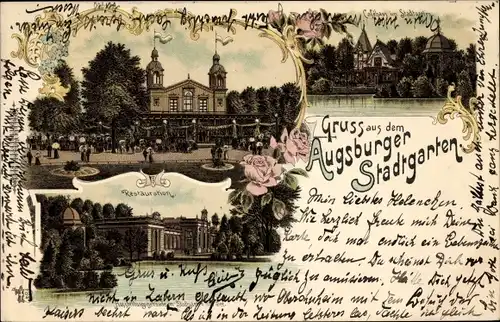 Litho Augsburg in Schwaben, Stadtgarten, Restauration, Cafehaus, Ausstellungsgebäude