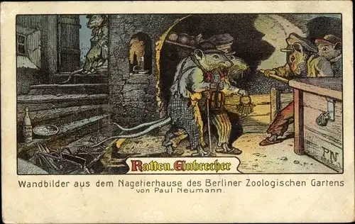 Künstler Ak Neumann, Paul, Ratten Einbrecher, Wandbild Nagetierhaus des Zoologischen Garten Berlin