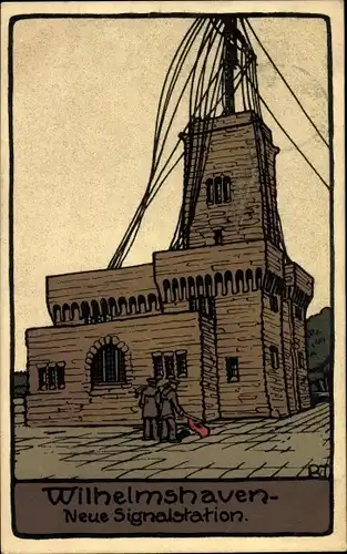 Steindruck Ak Wilhelmshaven, Neue Signalstation