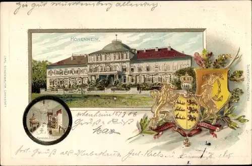 Wappen Präge Litho Hohenheim Stuttgart in Baden Württemberg, Schloss