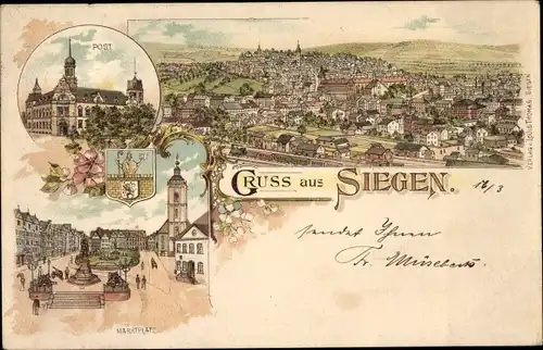 Ak Siegen in Westfalen, Post, Marktplatz, Gesamtansicht