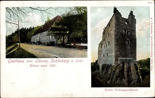 Ak Schönberg Seelbach Schutter BW, Gasthaus zum Löwen, Ruine Hohengeroldseck