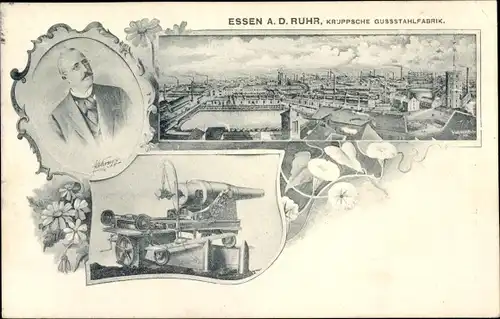 Ak Essen im Ruhrgebiet, Kruppsche Gussstahlfabrik, Geschütz, Friedrich Alfred Krupp