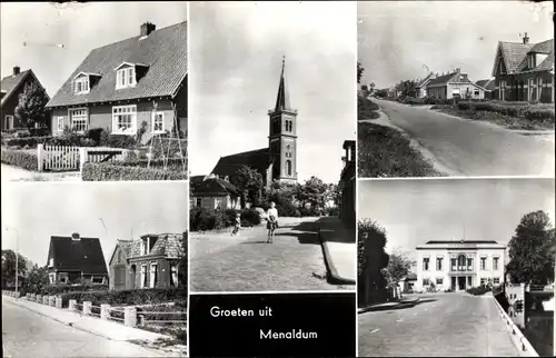 Ak Menaldum Waadhoeke Friesland Niederlande, Kirche, Straßenpartie