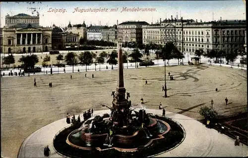 Ak Leipzig in Sachsen, Augustusplatz mit Mendebrunnen