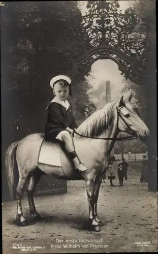 Ak Prinz Wilhelm von Preußen, der erste Reitversuch, Portrait, Pferd, Liersch 1942