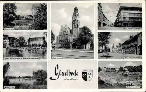 Wappen Ak Gladbeck im Ruhrgebiet, Rathaus, Ehrenmal, Haus Wittringen, Heimatsmuseum, Nordpark