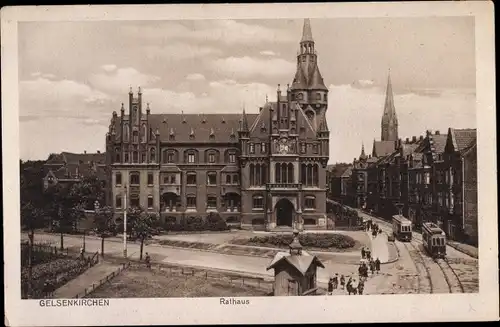 Ak Gelsenkirchen im Ruhrgebiet, Rathaus, Straßenbahn