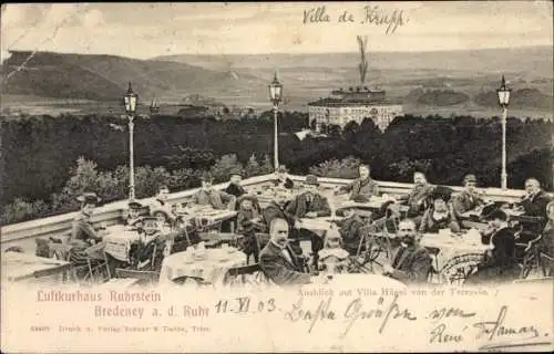 Ak Bredeney Essen im Ruhrgebiet, Luftkurhaus Ruhrstein, Ausblick auf Villa Hügel von der Terrasse