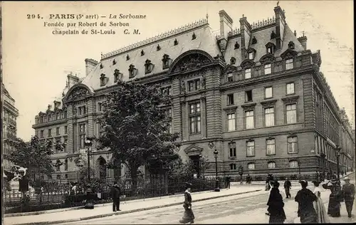 Ak Paris V., La Sorbonne, Fondée par Robert de Sorbon, chapelain de St. Louis