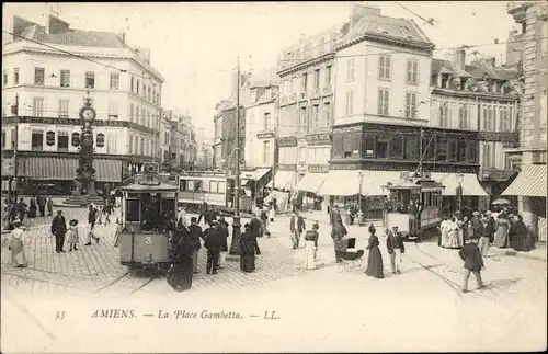 Ak Amiens Somme, La Place Gambetta, tramways