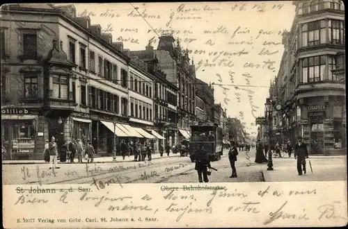 Ak St. Johann Saarbrücken im Saarland, Obere Bahnhofstraße, Tram