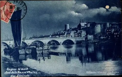 Mondschein Ak Angers Maine et Loire, Pont de la Basse Chaine, Vue Generale