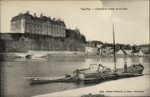 Ak Sablé sur Sarthe, Le Chateau, Vu du Port