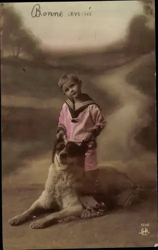 Ak Junge mit Hund