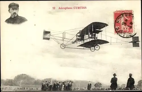 Ak Aeroplane Curtiss, Flugzeug, Flugpionier, Doppeldecker
