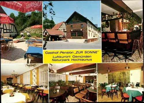 Ak Gemünden Weilrod im Taunus, Gasthof Zur Sonne, Aussen- und Innenansichten