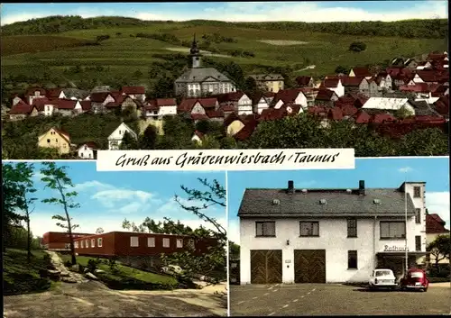 Ak Grävenwiesbach im Taunus, Gesamtansicht, Rathaus, Flachbau