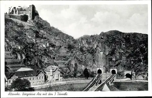 Ak Altenahr im Ahrtal, Burgruine Are mit den drei Tunnels