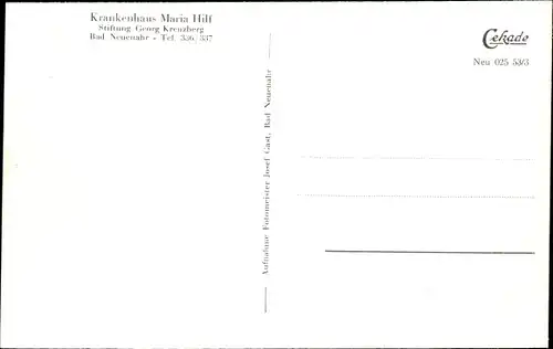 Ak Bad Neuenahr Ahrweiler in Rheinland Pfalz, Krankenhaus Maria Hilf, Stiftung Georg Kreuzberg
