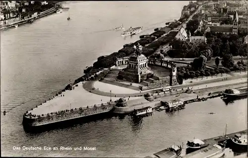 Ak Koblenz am Rhein, Deutsches Eck, Fliegeraufnahme