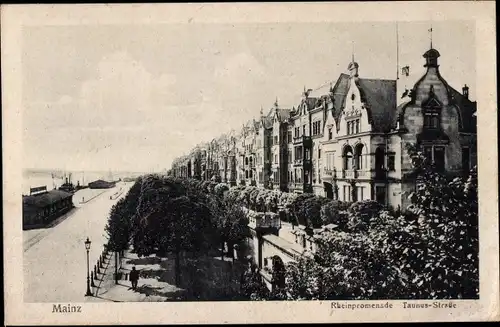 Ak Mainz am Rhein, Rheinpromenade, Taunus Straße