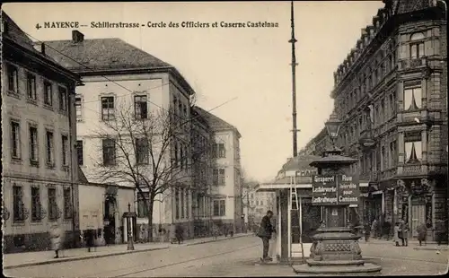 Ak Mainz am Rhein, Schillerstraße, Cercle des Officiers et Caserne Castelnau