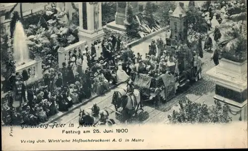 Ak Mainz am Rhein, Gutenberg Feier 1900, Festzug, Festwagen