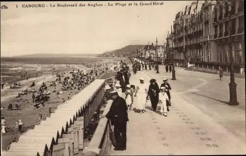 Ak Cabourg Calvados, Le Boulevard des Anglais, La Plage, Grand Hotel