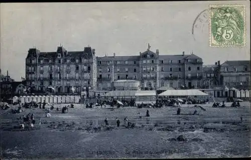 Ak Cabourg Calvados, La Plage, Le Grand Hotel