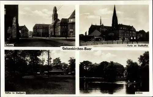 Ak Buer Gelsenkirchen im Ruhrgebiet, Rathaus, Stadtcafe, Stadtpark, Schloss