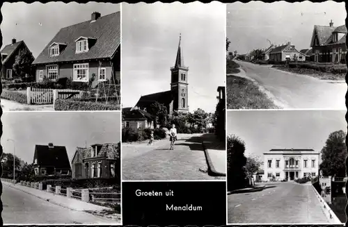 Ak Menaldum Waadhoeke Friesland Niederlande, Kirche, Straßenpartie