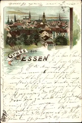 Litho Essen im Ruhrgebiet, Blick auf die Stadt