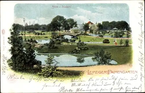 Litho Leipzig, Palmengarten, Teich, Gartenanlagen