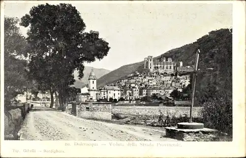 Ak Dolceacqua Liguria, Veduta dalla Strada Provinciale, Blick auf den Ort
