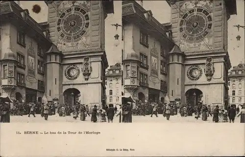 Stereo Ak Bern Stadt Schweiz, Le bas de la Tour de l'Horloge