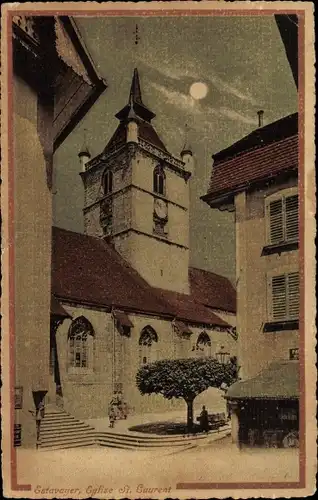 Mondschein Ak Estavayer Kanton Freiburg, Eglise St. Laurent