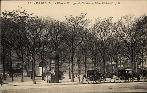 Ak Paris V., Place Monge et Caserne Mouffetard