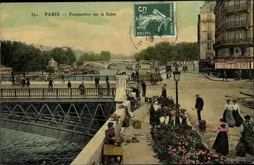 Ak Paris, Perspective sur la Seine, Blumenhändlerinnen