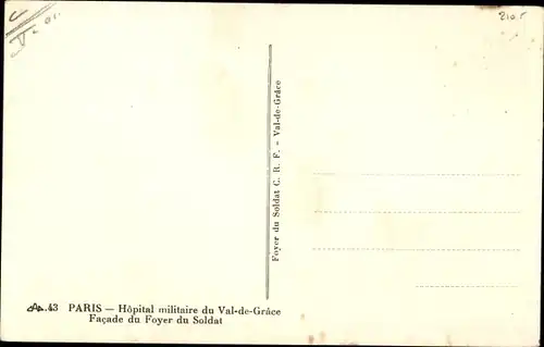 Ak Paris V., Hopital militaire du Val de Grace, Facade du Foyer du Soldat