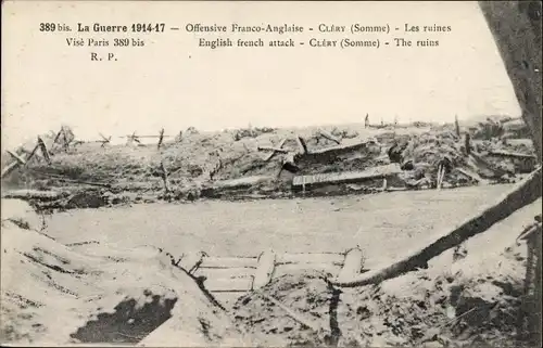 Ak Cléry sur Somme, Offensive Franco Anglaise, Les ruines, 1914-17, I. WK