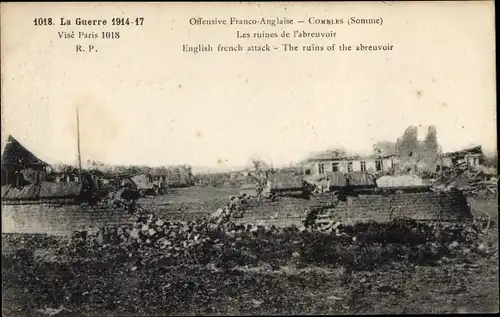 Ak Combles Somme, Offensive Franco Anglaise, ruines de l'abreuvoir, 1914-17, I. WK