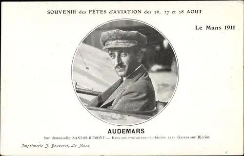 Ak Le Mans Sarthe, Audemars sur demoiselle Santos Dumont, Flugpionier, Fetes d'Aviation 1911