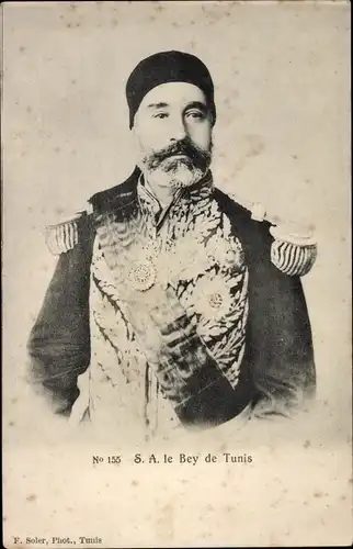 Ak S.A. Ali, Bey de Tunis, Tunesischer Herrscher, Portrait, Uniform, Orden