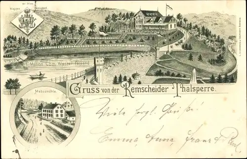 Litho Remscheid im Bergischen Land, Talsperre, Mebusmühle