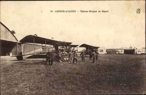 Ak Longvic Côte d’Or, Biplans Breguet au Depart, französische Militärflugzeug