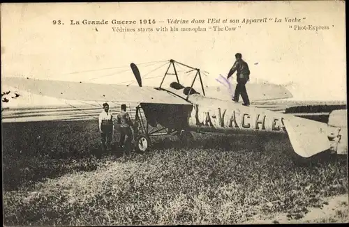 Ak Vedrine dans l'Est et son Appareil La Vache, französisches Militärflugzeug