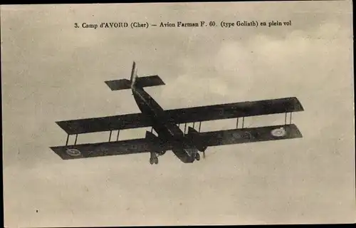 Ak Avord Cher, Avion Farman F 60, type Goliath, französisches Militärflugzeug