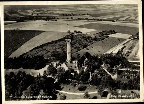 Ak Würzburg am Main Unterfranken, Fliegeraufnahme vom Aussichtsturm Frankenwarte